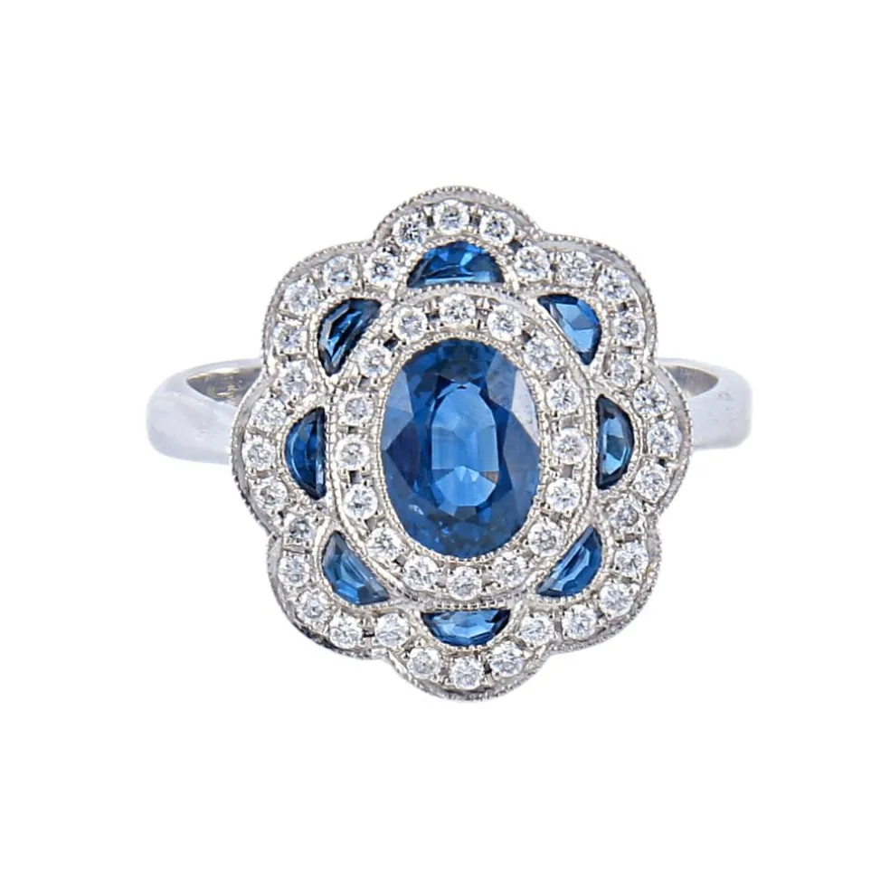 Bague style Art Déco Saphirs Diamants