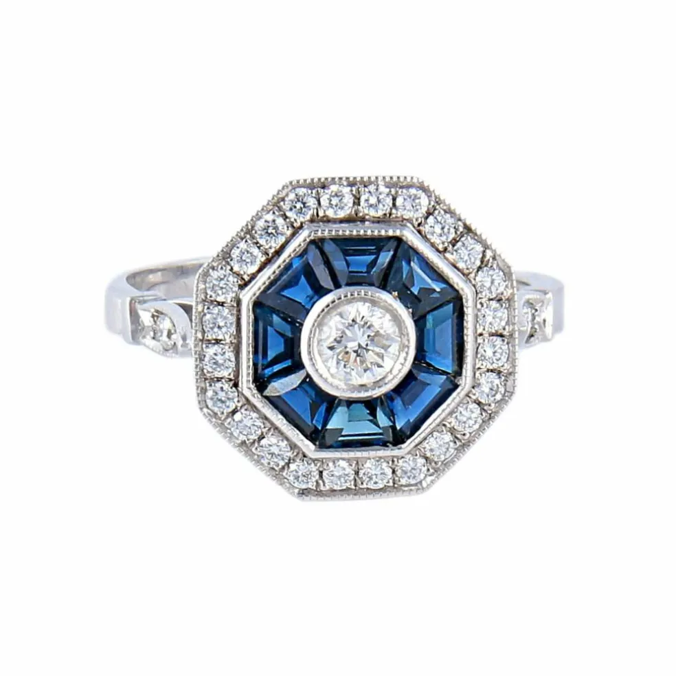 Bague style Art Déco Saphirs Diamants