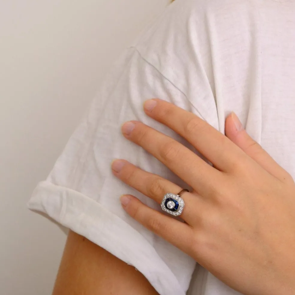 Bague style Art Déco Saphirs Diamants
