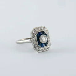 Bague style Art Déco Saphirs Diamants