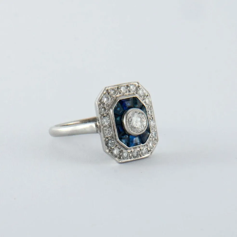 Bague style Art Déco Saphirs Diamants