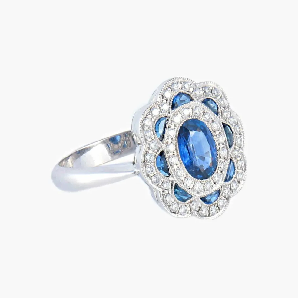 Bague style Art Déco Saphirs Diamants