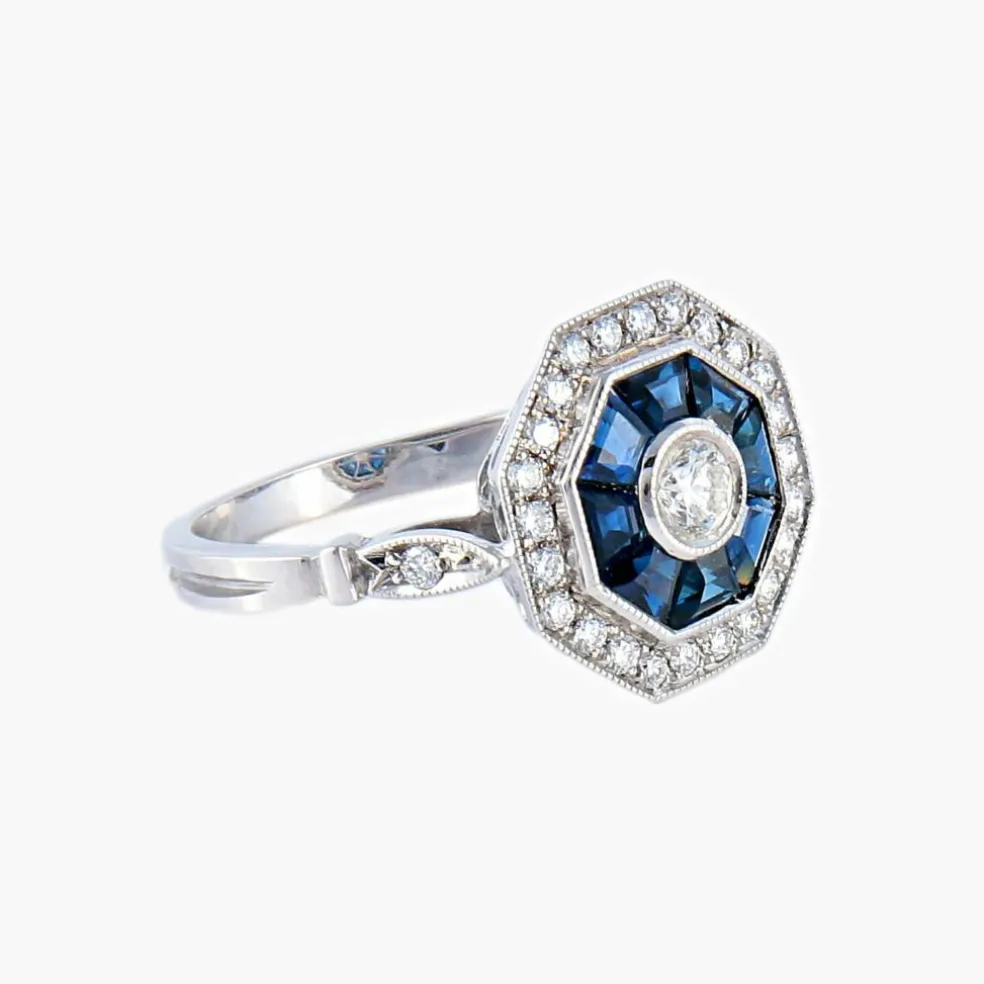 Bague style Art Déco Saphirs Diamants
