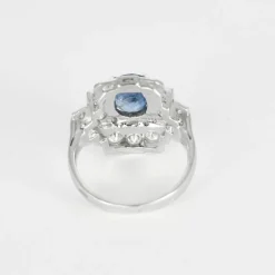 Bague style Art Déco saphir de Ceylan diamants