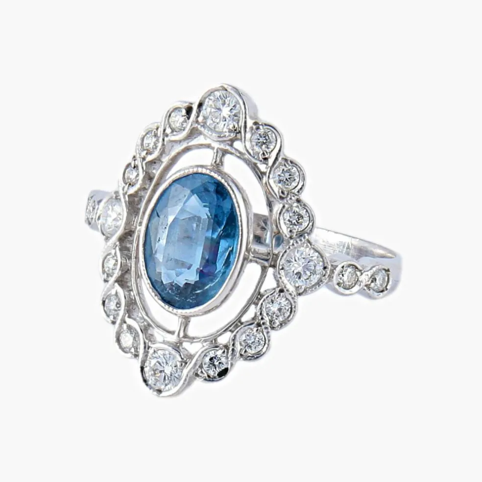 Bague style art déco Saphir Diamants
