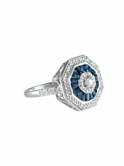 Bague style art déco saphirs et diamants