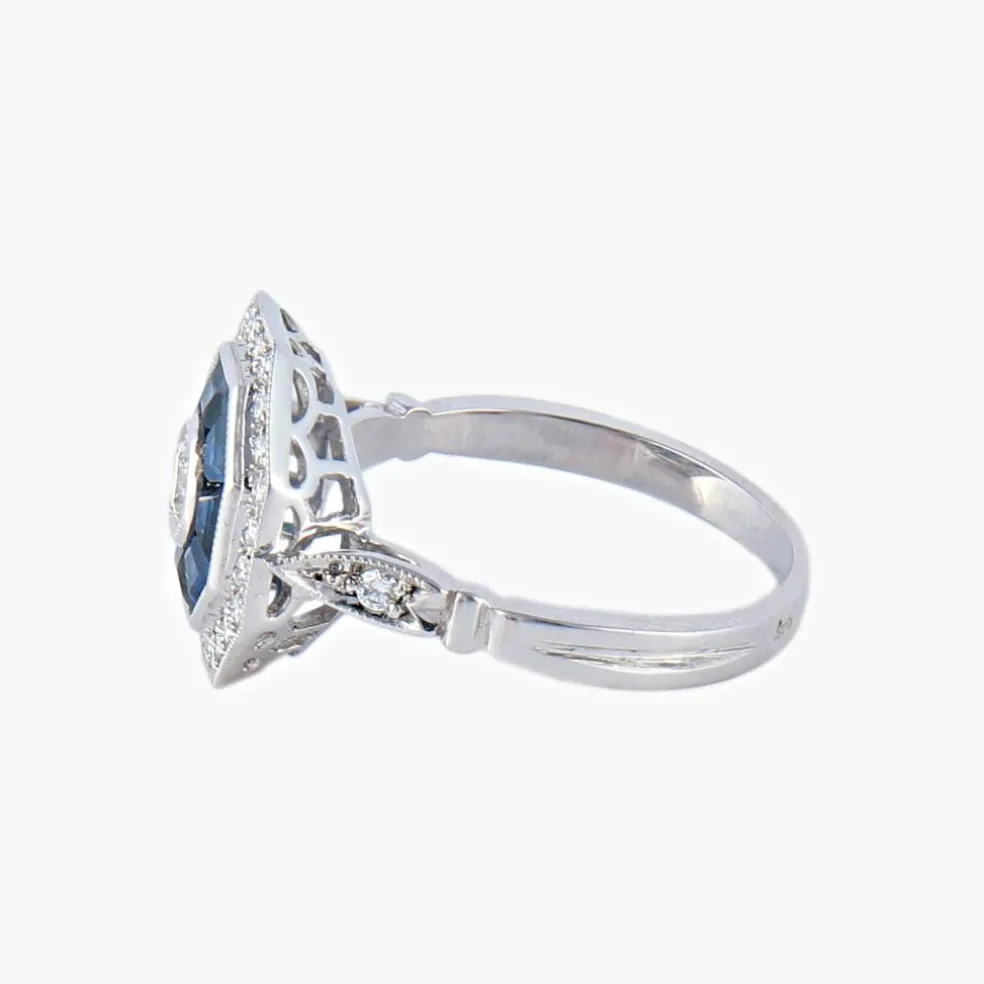 Bague style Art Déco Saphirs Diamants