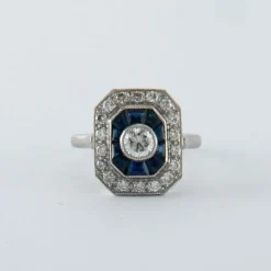 Bague style Art Déco Saphirs Diamants