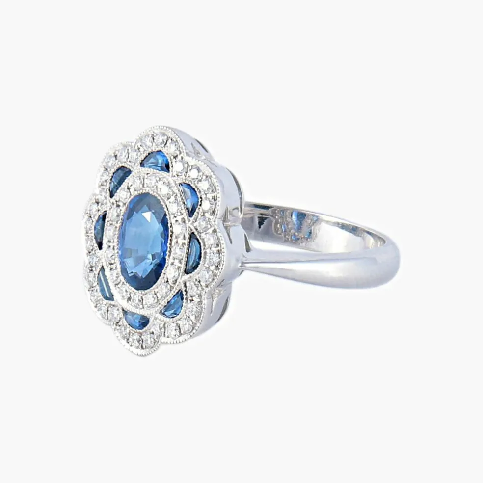 Bague style Art Déco Saphirs Diamants