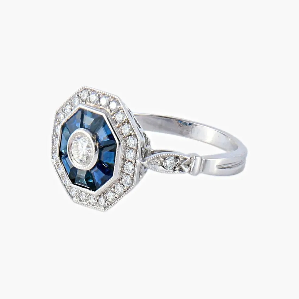 Bague style Art Déco Saphirs Diamants