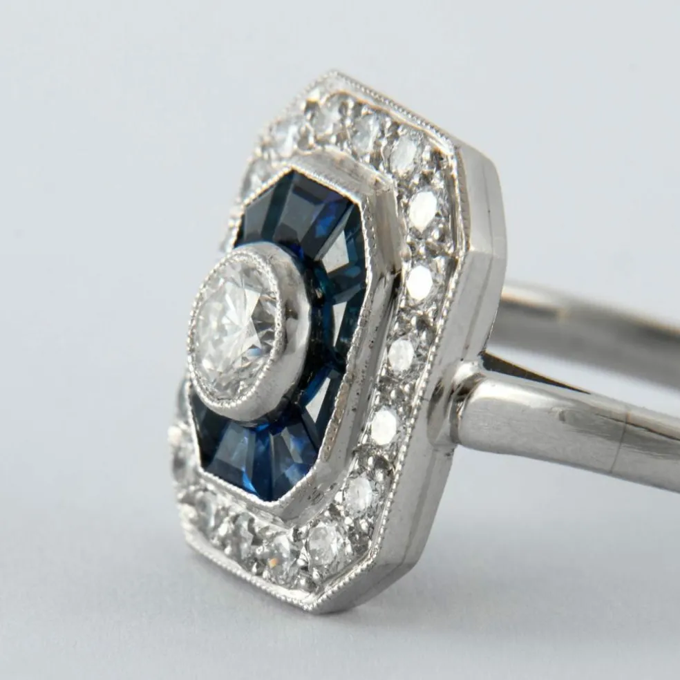 Bague style Art Déco Saphirs Diamants