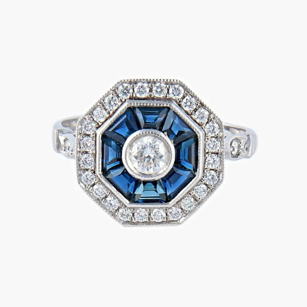 Bague style Art Déco Saphirs Diamants