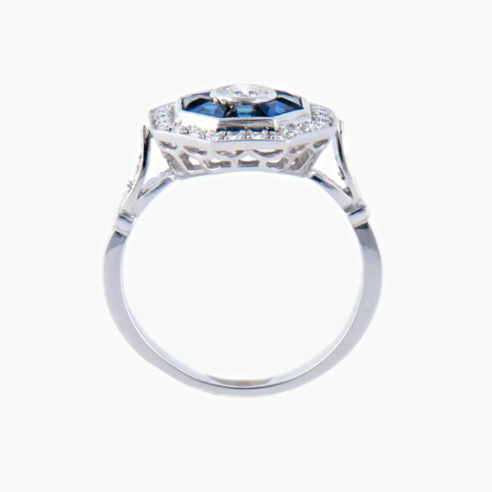 Bague style Art Déco Saphirs Diamants
