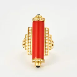 BAGUE STYLE ART DECO CORAIL DIAMANTS
