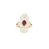 Bague Style Art Deco en or jaune, platine, diamants et centre Rubis