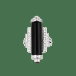 BAGUE STYLE ART DECO OR BLANC DIAMANTS ONYX