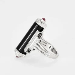 BAGUE STYLE ART DECO OR BLANC DIAMANTS ONYX