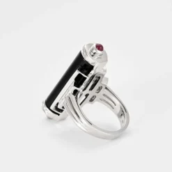 BAGUE STYLE ART DECO OR BLANC DIAMANTS ONYX