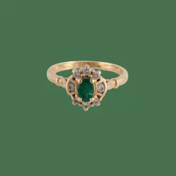 Bague style Marguerite Emeraude et 8 Diamants