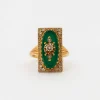 Bague style Napoléon III Diamants Or Jaune Agate Verte