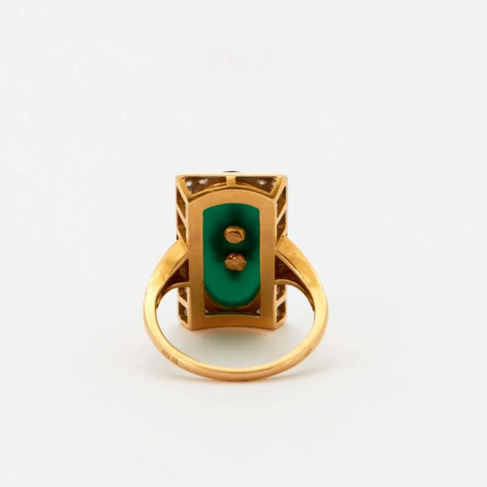 Bague style Napoléon III Diamants Or Jaune Agate Verte