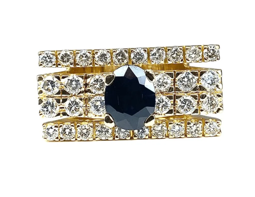 Bague style Tank diamants et saphir