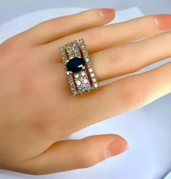 Bague style Tank diamants et saphir