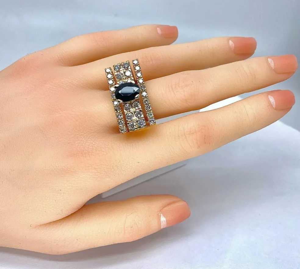 Bague style Tank diamants et saphir