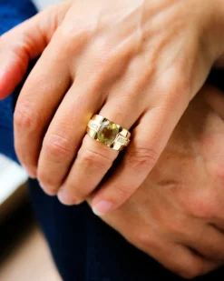 Bague Style Tank Or Jaune CItrine