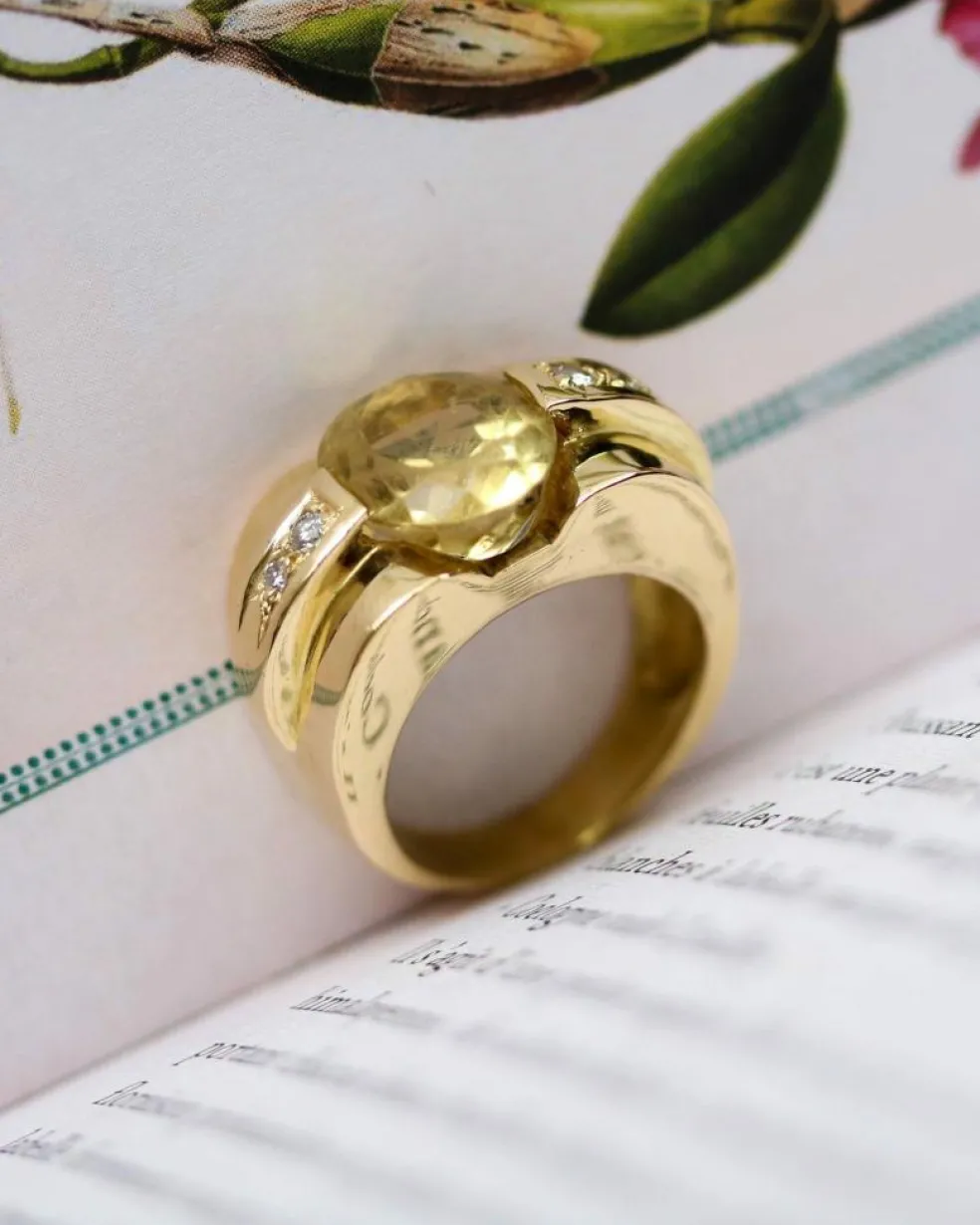 Bague Style Tank Or Jaune CItrine