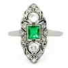 Bague taille marquise diamant émeraude platine