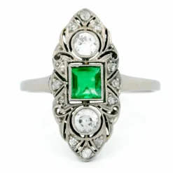 Bague taille marquise diamant émeraude platine