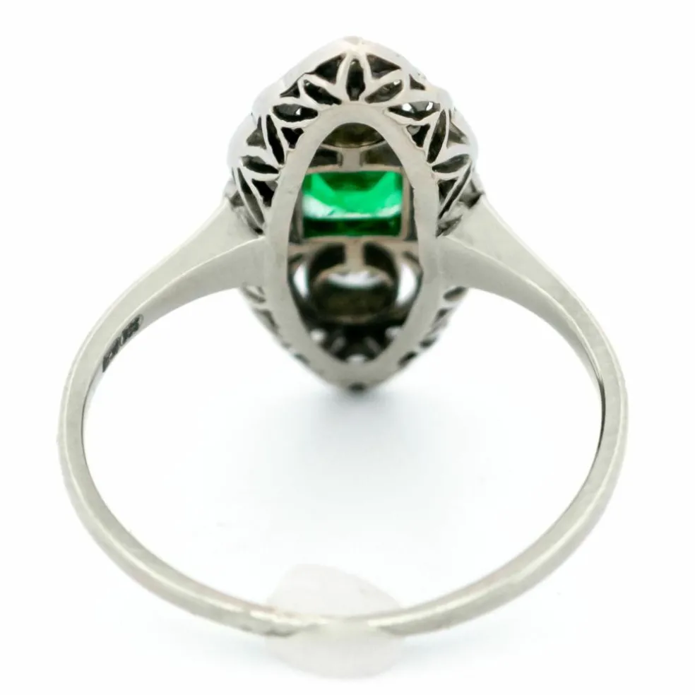 Bague taille marquise diamant émeraude platine