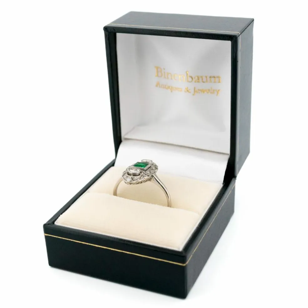 Bague taille marquise diamant émeraude platine