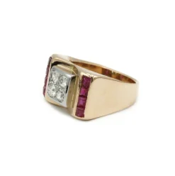Bague TANK - Or jaune diamants et rubis
