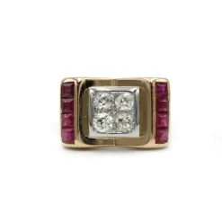 Bague TANK - Or jaune diamants et rubis