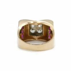 Bague TANK - Or jaune diamants et rubis