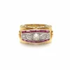 Bague tank 1940 or, platine, diamants et rubis