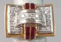 Bague tank 2 Ors Diamants Rubis