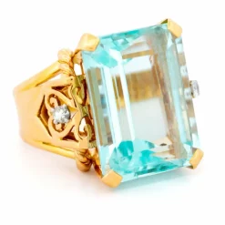 Bague Tank Aigue-Marine Diamant 18 Carats