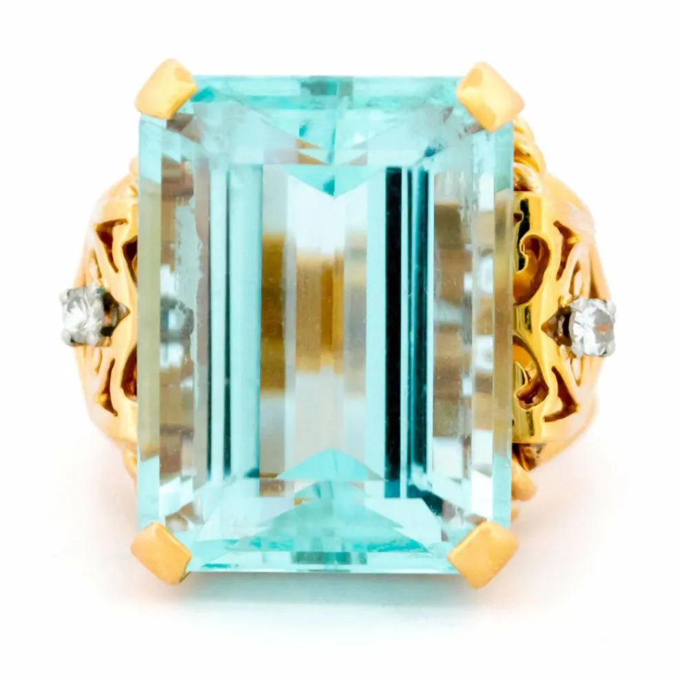 Bague Tank Aigue-Marine Diamant 18 Carats