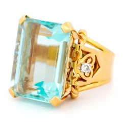 Bague Tank Aigue-Marine Diamant 18 Carats