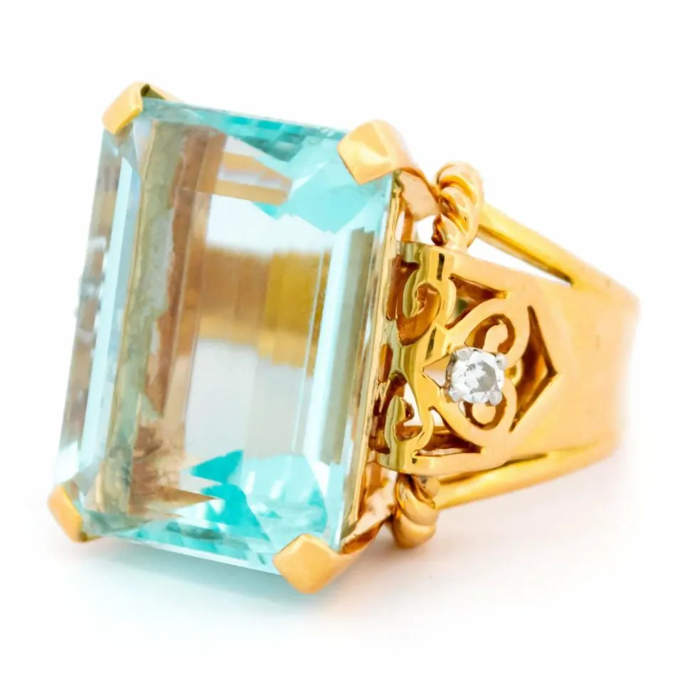 Bague Tank Aigue-Marine Diamant 18 Carats