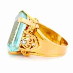 Bague Tank Aigue-Marine Diamant 18 Carats