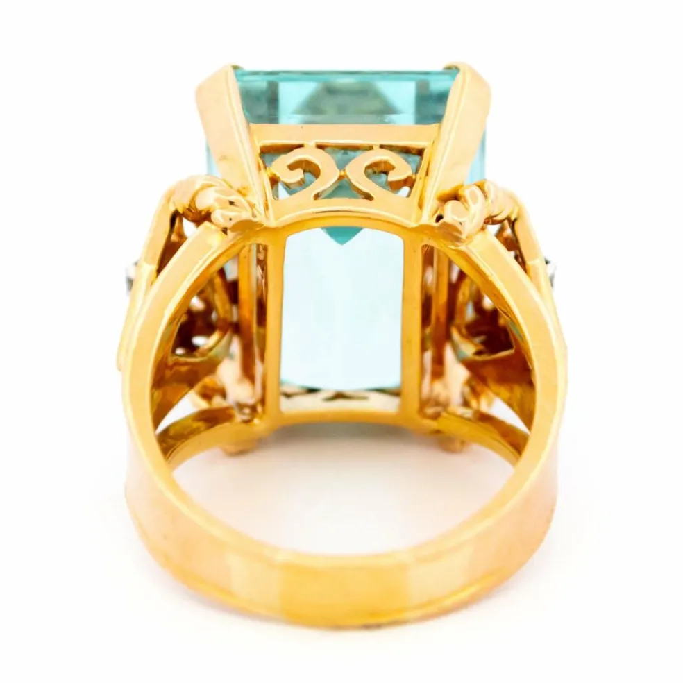Bague Tank Aigue-Marine Diamant 18 Carats