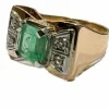 Bague tank ancienne art deco émeraude et diamants