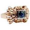 Bague Tank Art Déco or rose, saphir, monture géométrique (circa 1950)