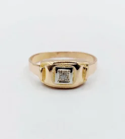 Bague Tank Art Déco or rose, petit diamant et monture géométrique (circa 1950)