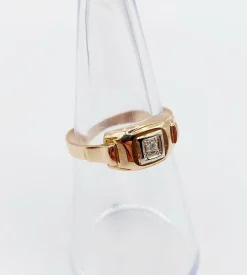 Bague Tank Art Déco or rose, petit diamant et monture géométrique (circa 1950)