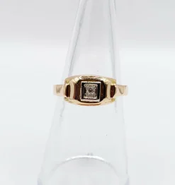 Bague Tank Art Déco or rose, petit diamant et monture géométrique (circa 1950)